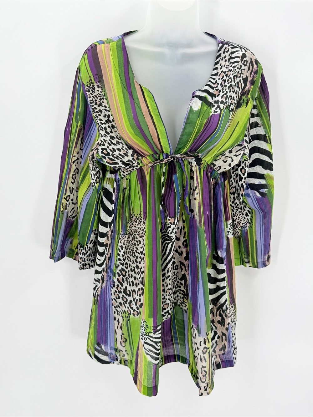 Blue Island Swim Cover Up Tunic Women L Striped Animal Print Colorful